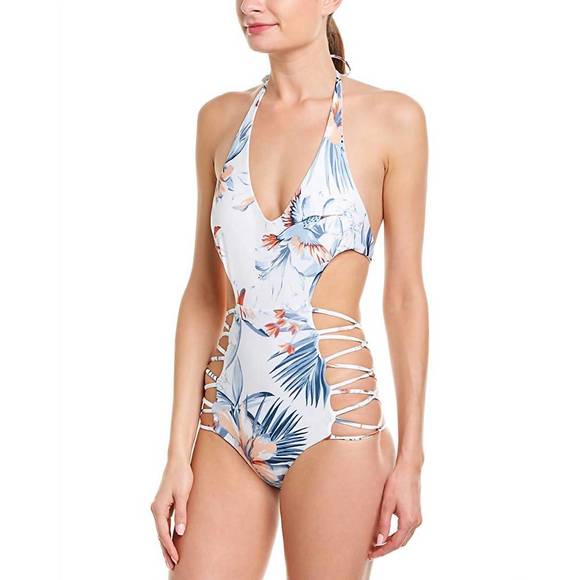 NEW L*SPACE fire tripp strappy halter one piece in birds of paradise - Picture 1 of 2